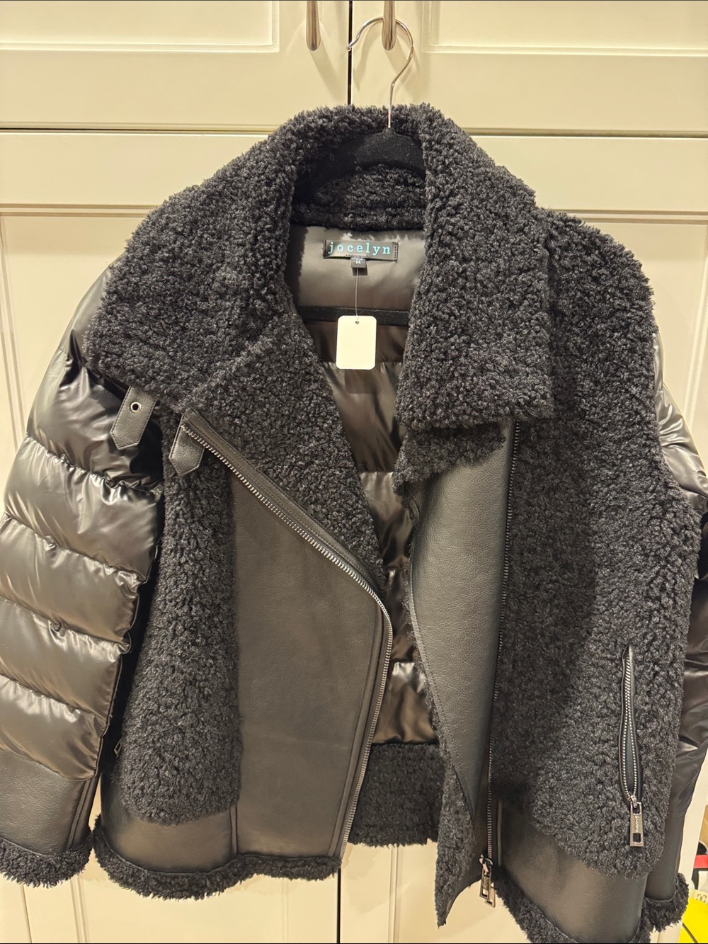 jocelyn Black Mixed-Media Jacket with Quilted Sleeves